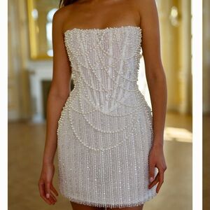Chic Strapless White Beaded Dress